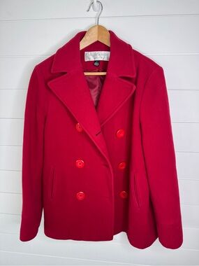 ANDREA FENZI Bright Red Double-Breasted Wool Peacoat size small
